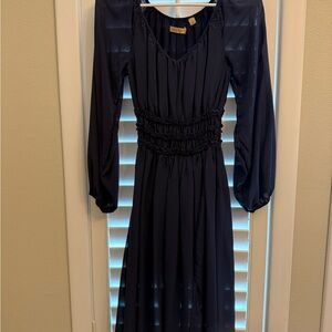 Shyanne Navy Long Sleeve Midi Dress